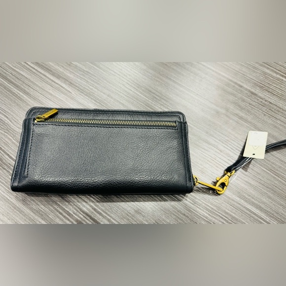 FOSSIL Logan RFID Zip-Around Leather Wristlet Wallet Black Cow Hide Leather NWT - Picture 5 of 11